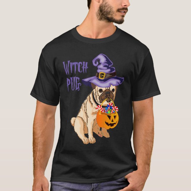 Halloween funny pug witch sweet or sour costume T-Shirt (Front)