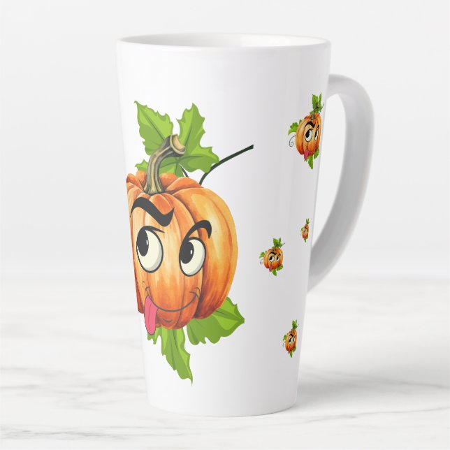 Halloween Funny Pumpkin Face Latte Mug (Right Angle)