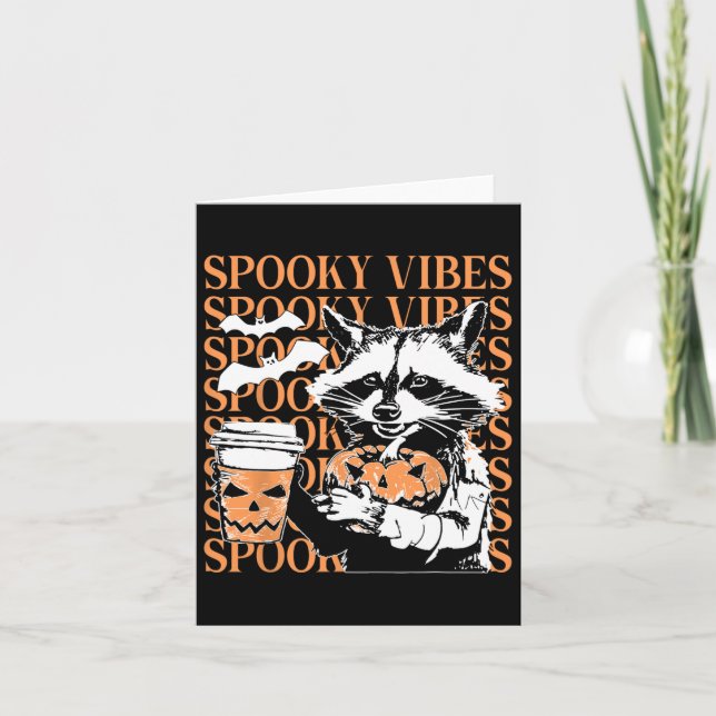 Halloween Funny Raccoon Spooky Vibes Coffee Pumpki Card (Front)