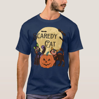 Halloween Funny Scaredy Cat Ghosts Moon Pumpkin  T-Shirt