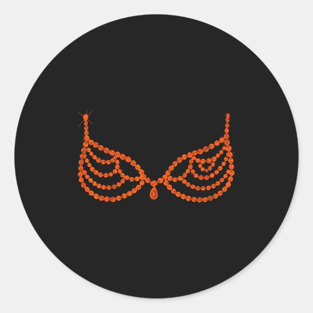 Halloween Funny Showgirl Orange Crystal Bra Lazy C Classic Round Sticker (Front)