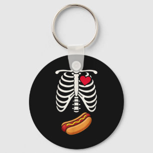 Halloween Funny Skeleton Ribcage Hotdog Food Lover Keychain