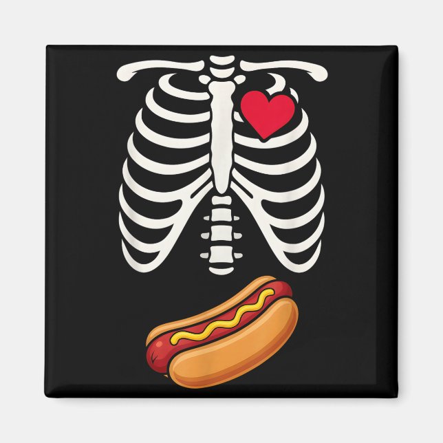 Halloween Funny Skeleton Ribcage Hotdog Food Lover Magnet (Front)