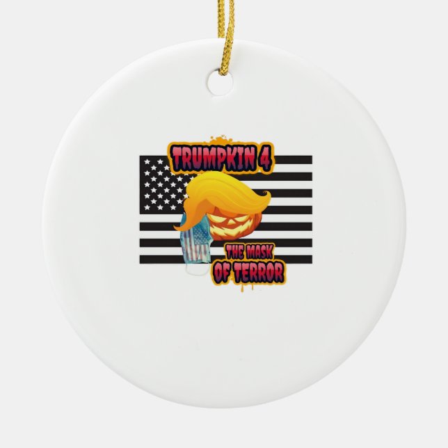 Halloween Funny Trumpkin Classic Ceramic Ornament (Front)