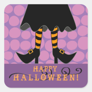 Halloween Funny Witch Legs Square Sticker