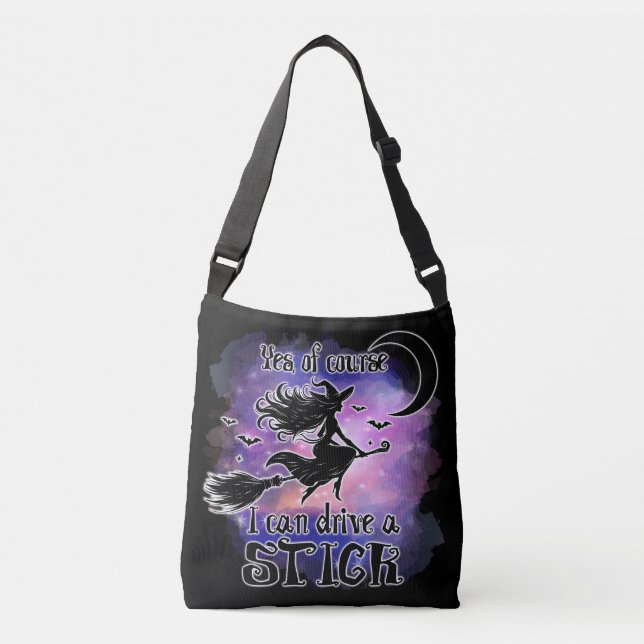 Halloween Funny Witch Riding Broom  Crossbody Bag (Front)