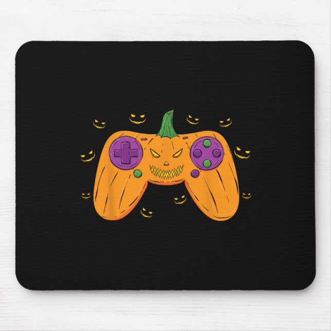 Halloween Gamer Costume Scary Pumpkin Mens Boys Vi Mouse Pad (Front)