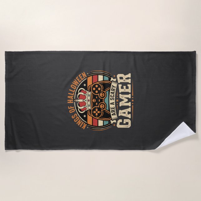 Halloween Gamer King Retro Controller Design Beach Towel (Front)