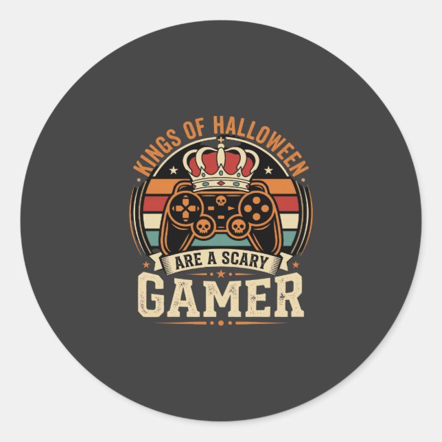 Halloween Gamer King Retro Controller Design Classic Round Sticker (Front)