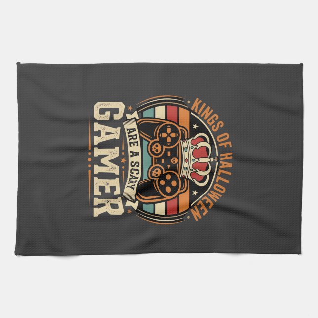 Halloween Gamer King Retro Controller Design Kitchen Towel (Horizontal)