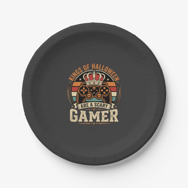 Halloween Gamer King Retro Controller Design Paper Plate (Front)