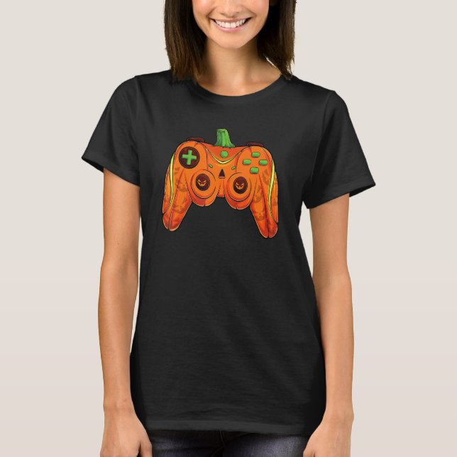 Halloween Gamer Pumpkin Controller Video Gamer Kid T-Shirt (Front)