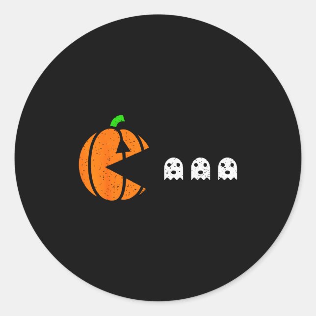Halloween Gamer Pumpkin Eating Ghost Costume Men B Classic Round Sticker (Front)