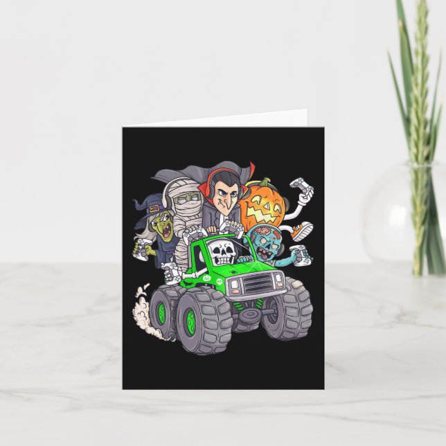 Halloween Gamer Skeleton Zombie Monster Truck Boys Card (Front)