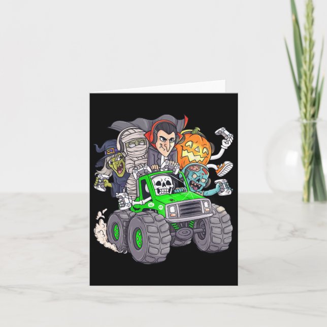 Halloween Gamer Skeleton Zombie Monster Truck Boys Card (Front)