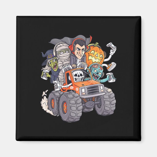 Halloween Gamer Skeleton Zombie Monster Truck Boys Magnet (Front)