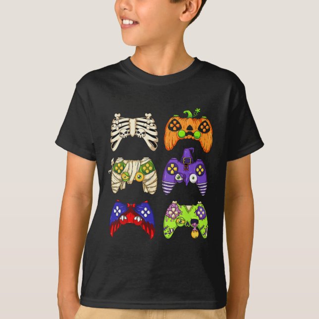 Halloween Gaming Controller Men Boys Kids Gamer Ha T-Shirt (Front)
