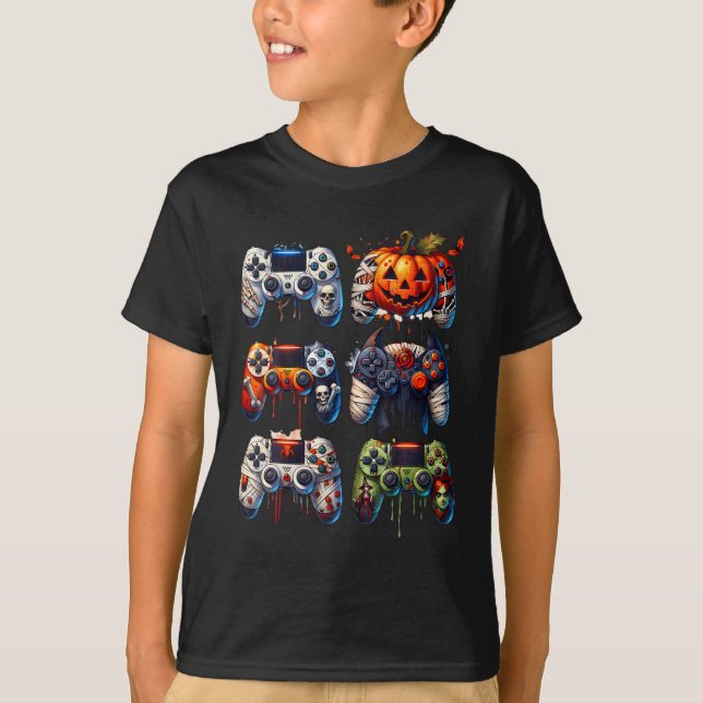 Halloween Gaming Controllers Mummy Skeleton Zombie T-Shirt (Front)