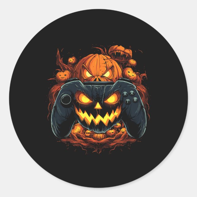 Halloween Gaming Jack O Lantern Pumpkin Face Contr Classic Round Sticker (Front)