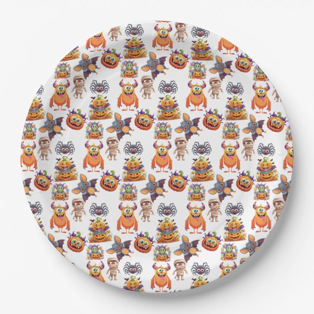 Halloween Gathering Of Silly Creatures Paper Plate (Front)