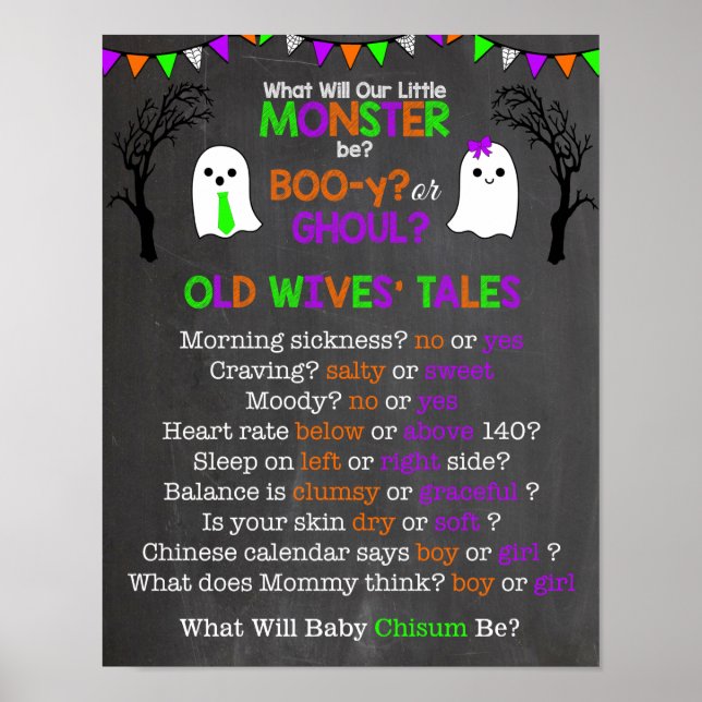 Halloween Gender Reveal Old Wives' Tales Poster (Front)