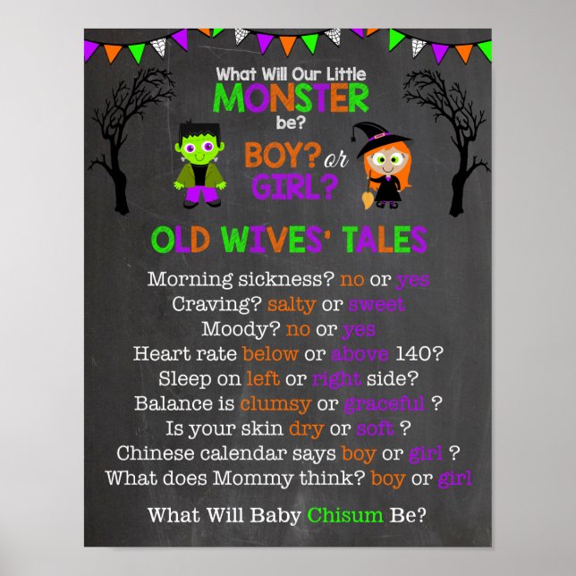Halloween Gender Reveal Old Wives' Tales Poster (Front)