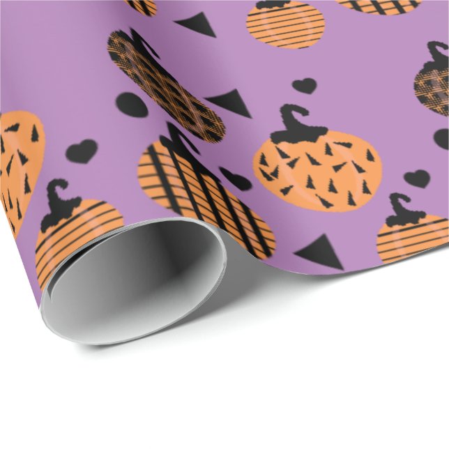 Halloween Geometric Confetti Pumpkins Wrapping Paper (Roll Corner)