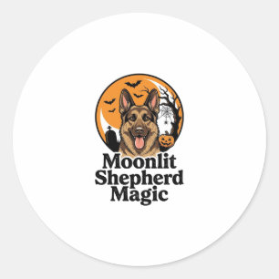 Halloween German Shepherd Spooky Moon Dog Lover Sh Classic Round Sticker