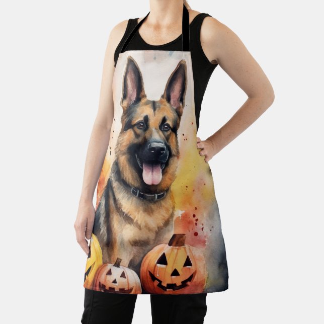 Halloween German Shepherd With Pumpkins Scary  Apron (Insitu)