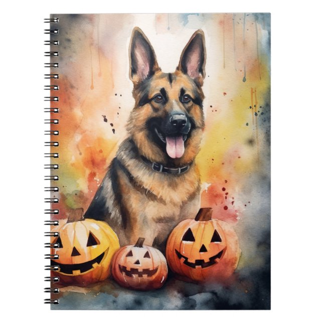 Halloween German Shepherd With Pumpkins Scary  Notebook (Front)
