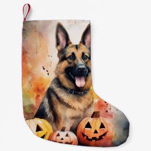 Halloween German Shepherd With Pumpkins Scary  Small Christmas Stocking