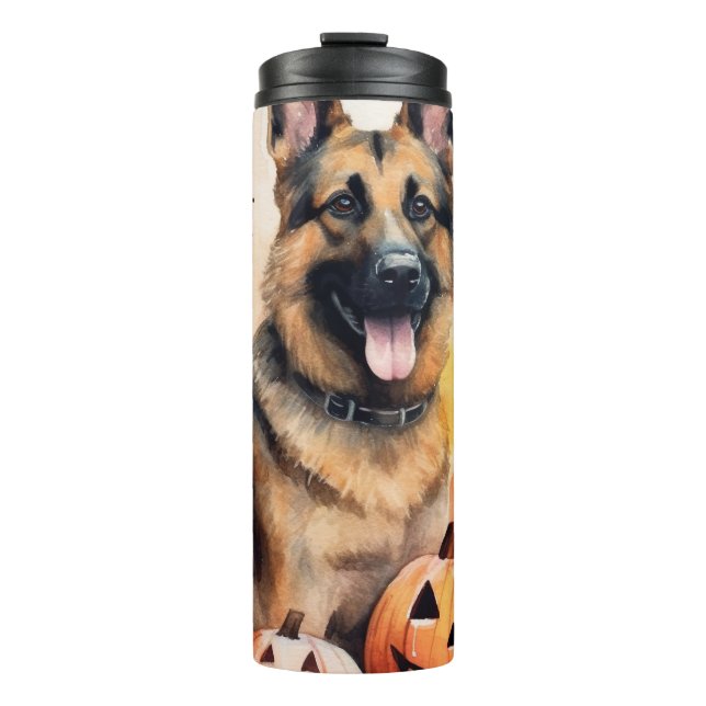 Halloween German Shepherd With Pumpkins Scary  Thermal Tumbler (Front)