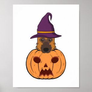 Halloween German Shepherds With Witch Hat Stuck In Poster