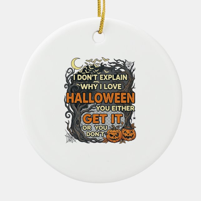 Halloween Get It Spooky Tree Pumpkins Bats Spiderw Ceramic Ornament (Front)