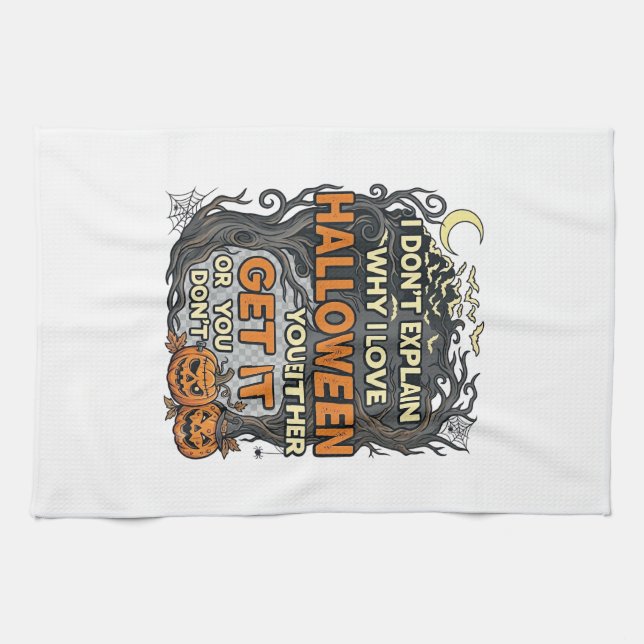 Halloween Get It Spooky Tree Pumpkins Bats Spiderw Kitchen Towel (Horizontal)