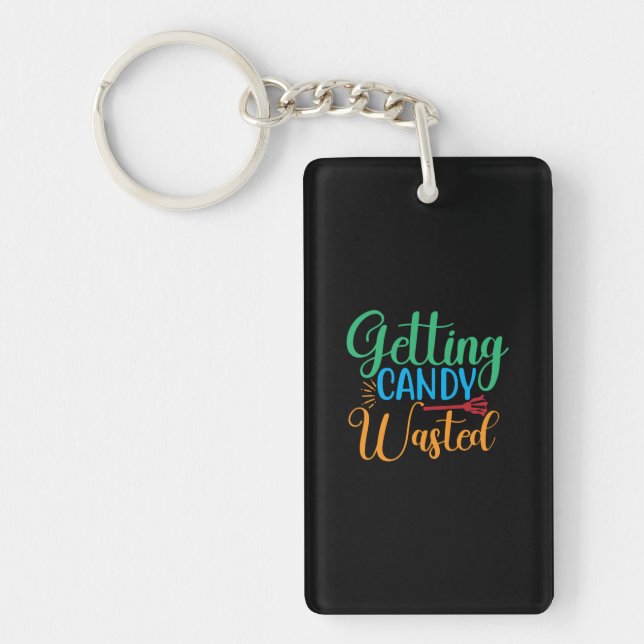 Halloween Getting Candy Wasted Birthday Keychain (Front)