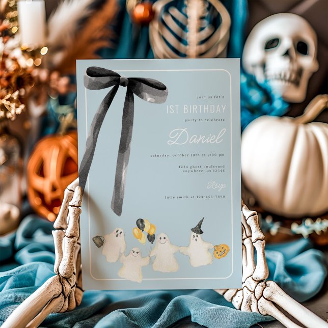Halloween Ghost and Black Bow Birthday Invitation (Creator Uploaded)