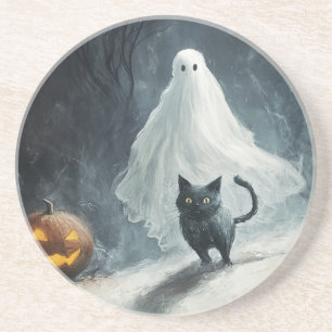 Halloween Ghost and Black Cat Coaster