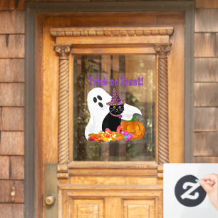 Halloween Ghost and Black Cat  Window Cling