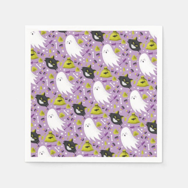 Halloween Ghost and Black Cats Napkin (Front)