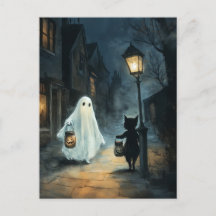 Halloween Ghost and Cat Encounter