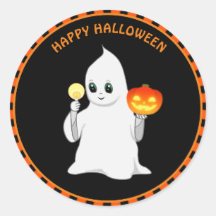 Halloween ghost and pumpkin classic round sticker