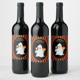 Halloween ghost and pumpkin wine label