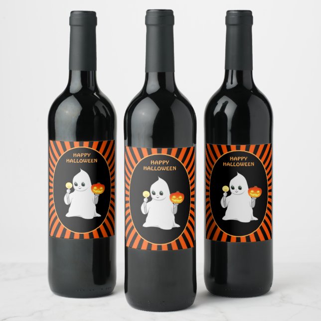 Halloween ghost and pumpkin wine label (Bottles)