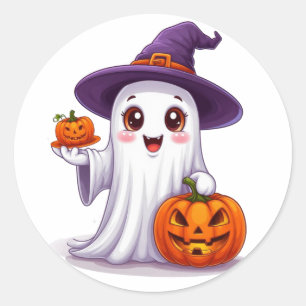 Halloween Ghost And Pumpkins Seasonal Decor 🎃 Classic Round Sticker