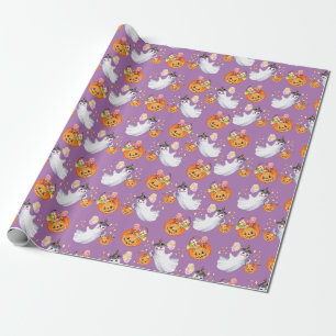 Halloween ghost and sweets seamless pattern wrapping paper