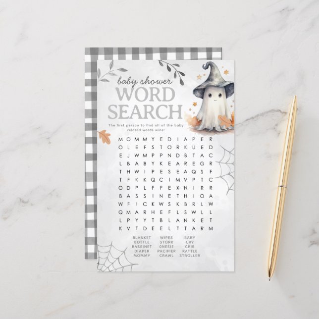 Halloween Ghost Baby Shower Word Search Game (Front/Back In Situ)