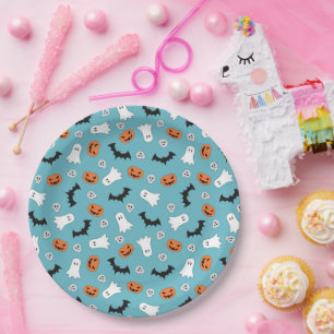Halloween Ghost Bats And Pumpkins Mint Paper Plate