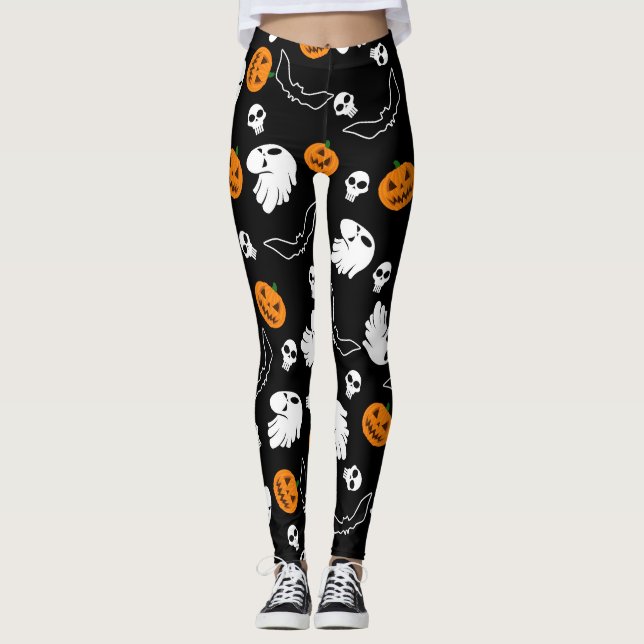 Halloween Ghost Bats Skull Pumpkin Leggings (Front)