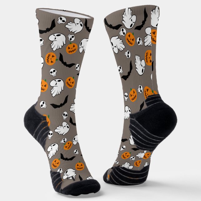 Halloween Ghost Bats Skull Pumpkin Socks (Angled)